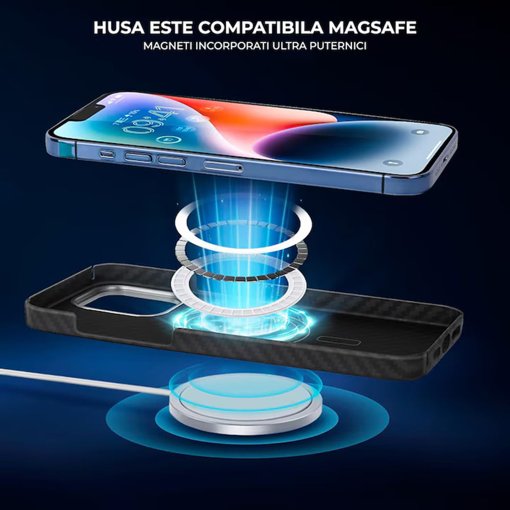 Husa de protectie Techsuit Aramid Fiber MagSafe compatibil cu iPhone 15 Pro Max, Negru
