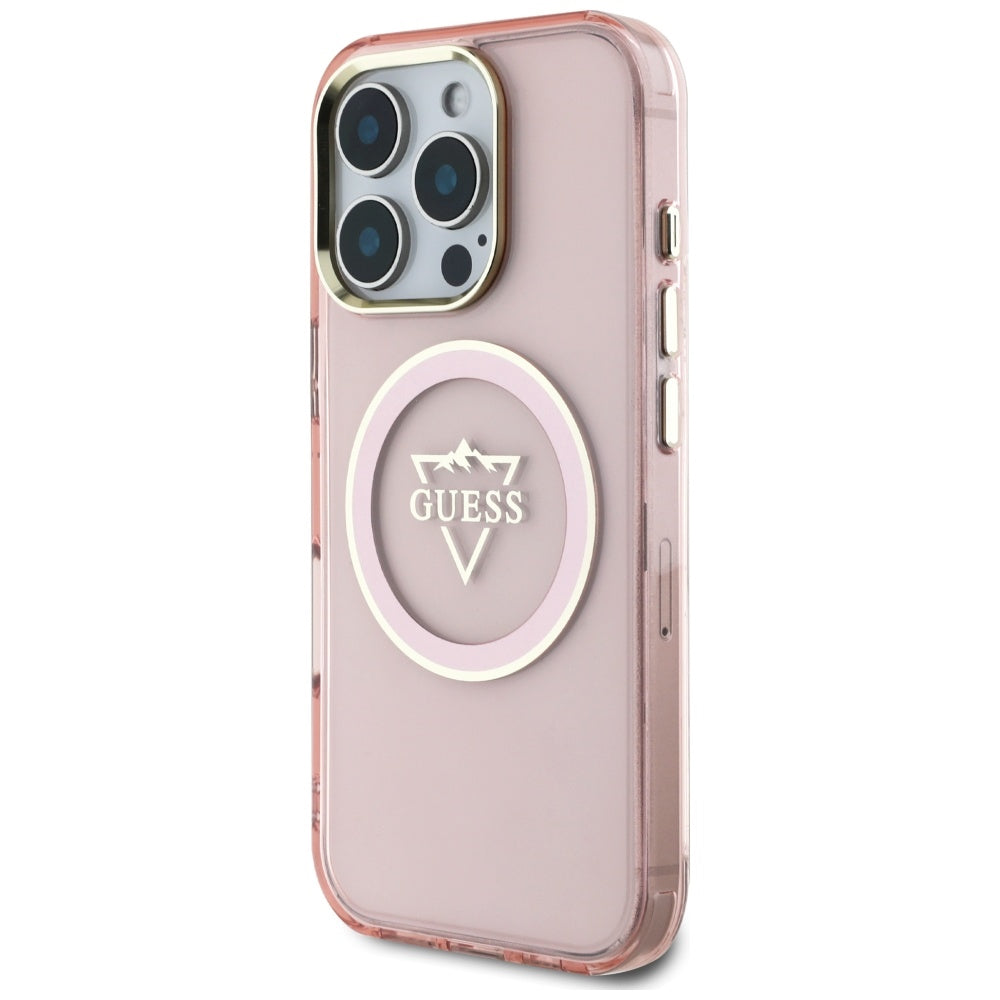 Husa de protectie Guess IML Metal Mountain Logo MagSafe (GUHMP16XHFGTMSLSP) compatibil cu iPhone 16 Pro Max, Roz