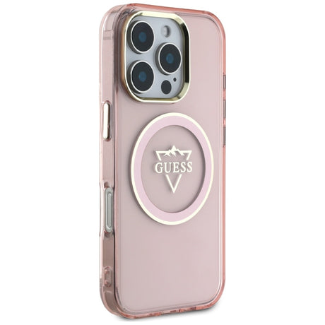 Husa de protectie Guess IML Metal Mountain Logo MagSafe (GUHMP16XHFGTMSLSP) compatibil cu iPhone 16 Pro Max, Roz