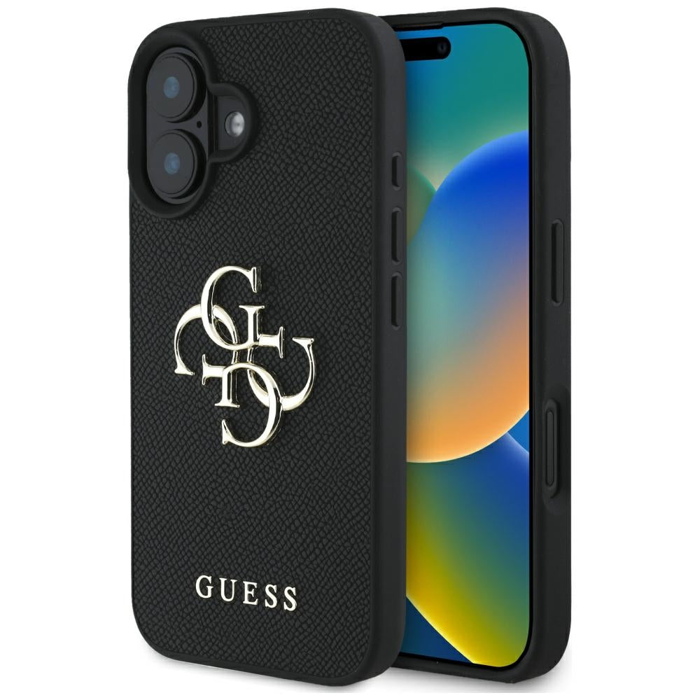 Husa de protectie Guess Hardcase Grained Big 4G Logo Small Classic Logo (GUHCP16SPGT4MBK) compatibil cu iPhone 16, Negru