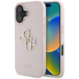 Husa de protectie Guess Hardcase Grained Big 4G Logo Small Classic Logo (GUHCP16SPGT4MBP) compatibil cu iPhone 16, Roz