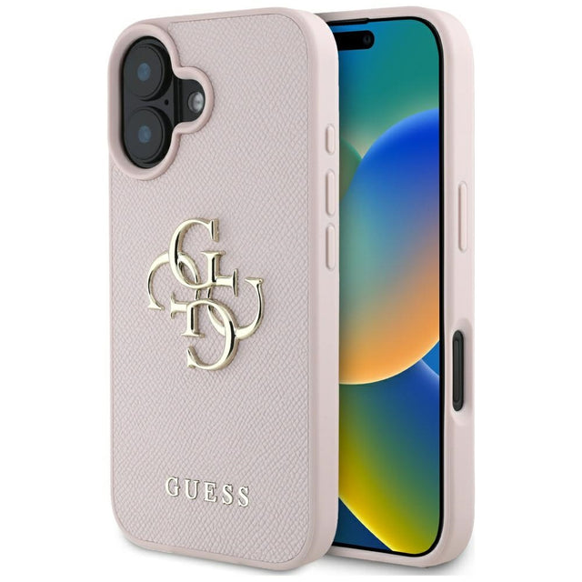 Husa de protectie Guess Hardcase Grained Big 4G Logo Small Classic Logo (GUHCP16SPGT4MBP) compatibil cu iPhone 16, Roz