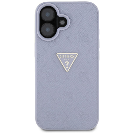 Husa de protectie Guess Leather Hot Stamp 4G Pattern Triangle Metal Logo (GUHCP16SPGP4STRU) compatibil cu iPhone 16, Mov Deschis