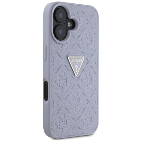 Husa de protectie Guess Leather Hot Stamp 4G Pattern Triangle Metal Logo (GUHCP16SPGP4STRU) compatibil cu iPhone 16, Mov Deschis