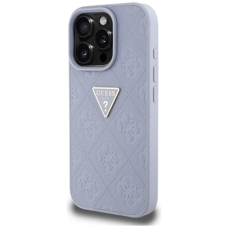 Husa de protectie Guess Leather Hot Stamp 4G Pattern Triangle Metal Logo (GUHCP16XPGP4STRU) compatibil cu iPhone 16 Pro Max, Mov Deschis