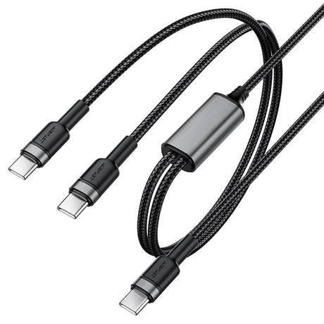 Cablu Acefast 2in1 (C22-02), Fast Charge, Type-C to 2x Type-C, 100W, 5A, Nylon Braid, CE, RoHS, EAC, 1.25m, Negru