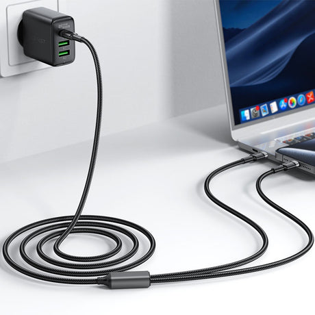 Cablu Acefast 2in1 (C22-02), Fast Charge, Type-C to 2x Type-C, 100W, 5A, Nylon Braid, CE, RoHS, EAC, 1.25m, Negru