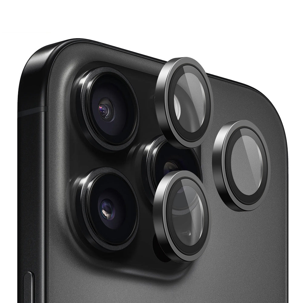 Folie de protectie Blueo Original Metal Frame Lens compatibil cu iPhone 16 Pro / iPhone 16 Pro Max, Negru Titanium