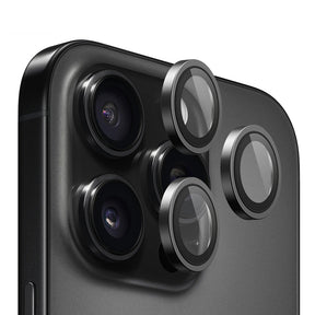 Folie de protectie Blueo Original Metal Frame Lens compatibil cu iPhone 16 Pro / iPhone 16 Pro Max, Negru Titanium