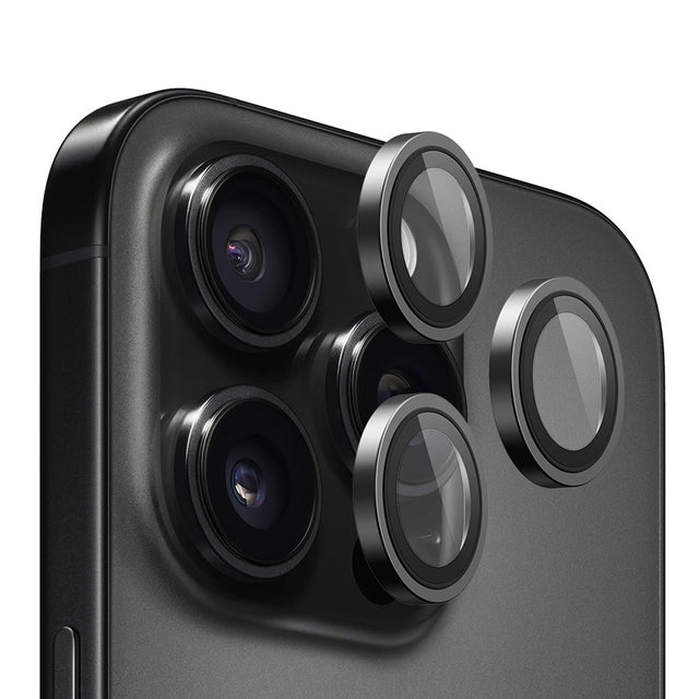 Folie de protectie Blueo Original Metal Frame Lens compatibil cu iPhone 16 Pro / iPhone 16 Pro Max, Negru Titanium