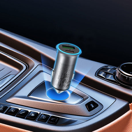 Incarcator Acefast Car (B16), Fast Charge, USB, Type-C, 95W, PD3.0, Ice-blue Ambient Light, Aluminium Alloy, Metal Gray
