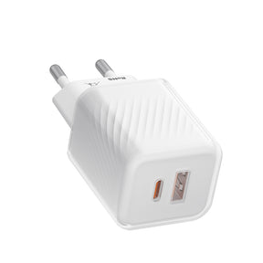Incarcator Blueo Dual Port, 1x USB, 1x Type-C, GaN Technology, Fast Charge, Elegant Finish, PD3.0, 35W, Alb