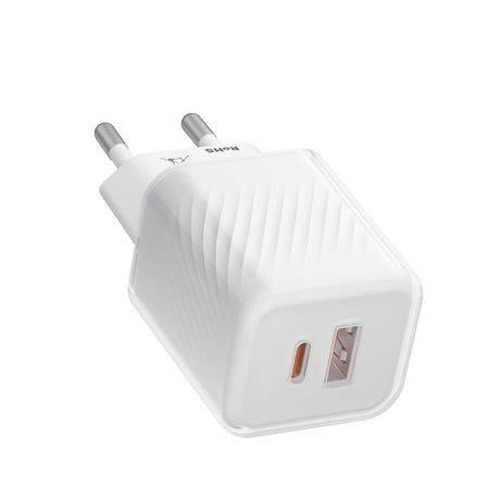 Incarcator Blueo Dual Port, 1x USB, 1x Type-C, GaN Technology, Fast Charge, Elegant Finish, PD3.0, 35W, Alb