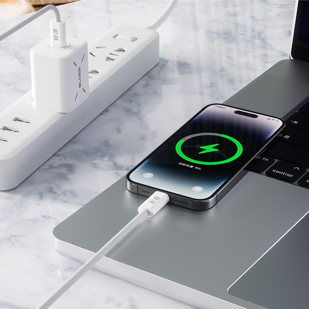 Cablu Blueo Data Cable, Type-C to Type-C, Fast Charging, Braided, 1.2m, Alb