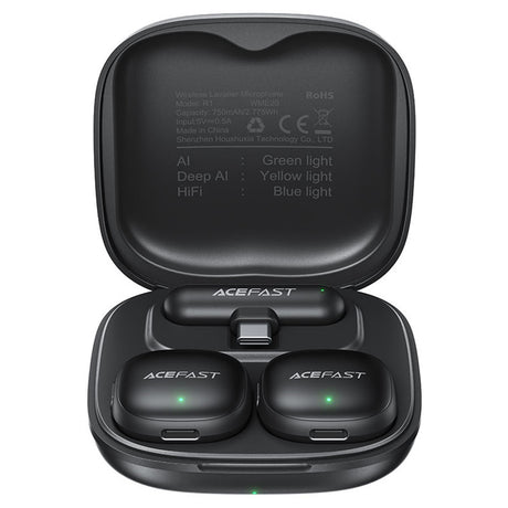 Casti Acefast Wireless Lavalier Microphones (R1), Type-C, 360° Pickup Range, Noise Reduction, 750mAh, Ultra-low Latency, Negru