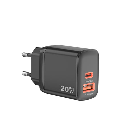 Incarcator Techsuit Duonix20W (CH2), Type-C, USB, Dual Travel Charger 20W, Negru