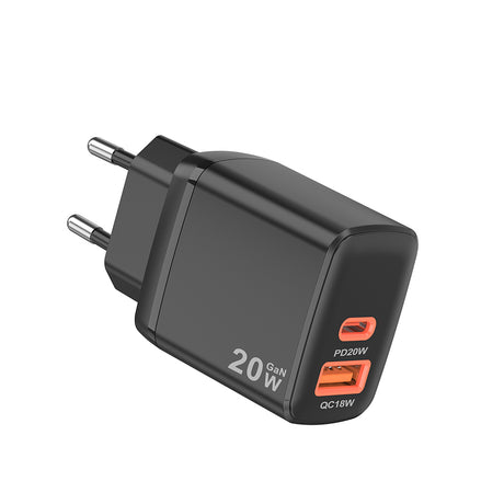 Incarcator Techsuit Duonix20W (CH2), Type-C, USB, Dual Travel Charger 20W, Negru