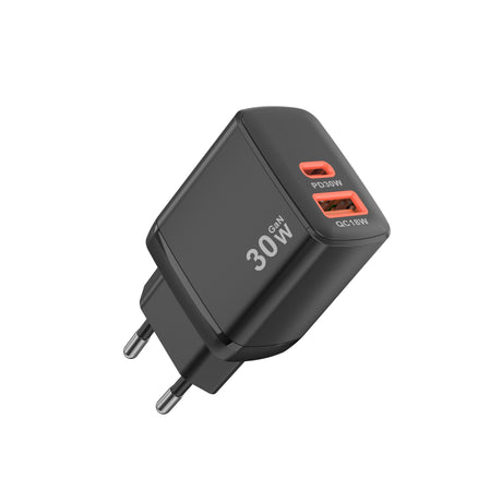 Incarcator Techsuit Duonix30W (CH1), Type-C, USB, Dual Travel Charger 30W, Negru