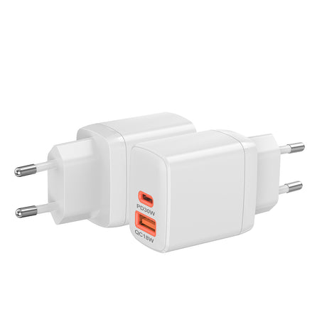 Incarcator Techsuit Duonix30W (CH1), Type-C, USB, Dual Travel Charger 30W, Alb