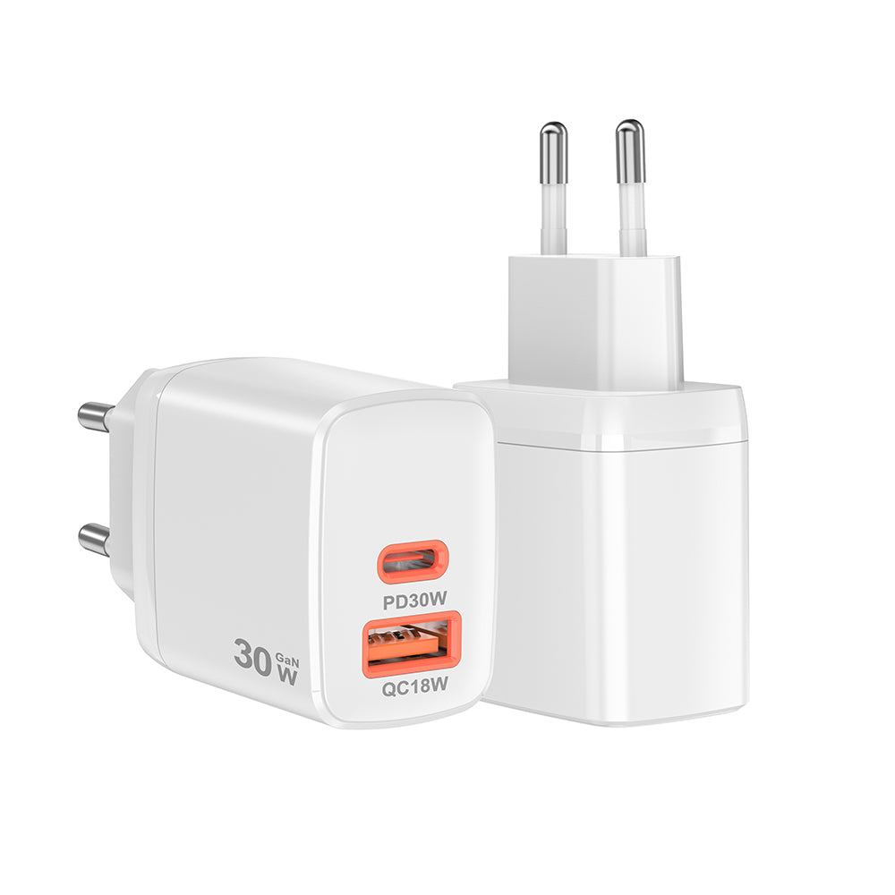 Incarcator Techsuit Duonix30W (CH1), Type-C, USB, Dual Travel Charger 30W, Alb