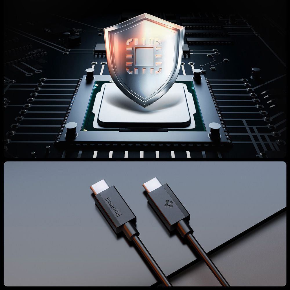 Cablu Spigen Essential EB6010CC (ACA08718), Fast Charging, 2x Type-C, 60W, 480Mbps, 1m, Negru