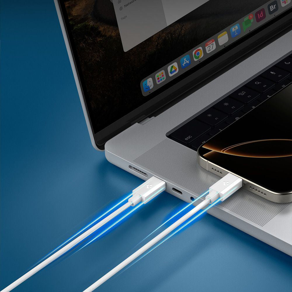 Cablu Spigen Essential EB6020CC (ACA08719), Fast Charging, 2x Type-C, 60W, 480Mbps, 2m, Alb