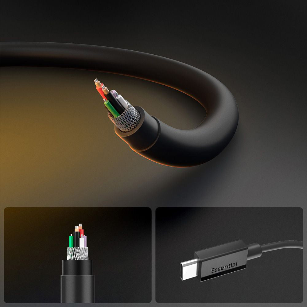 Cablu Spigen Essential EB6020CC (ACA08720), Fast Charging, 2x Type-C, 60W, 480Mbps, 2m, Negru