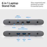 Suport Spigen Laptop LD204H (AMP08885), with Built-in Hub 2x USB, 3x Type-C, HDMI, 360° Rotation, Adjustable, Secure Grip, Argintiu