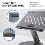 Suport Spigen Laptop LD204H (AMP08885), with Built-in Hub 2x USB, 3x Type-C, HDMI, 360° Rotation, Adjustable, Secure Grip, Argintiu