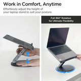 Suport Spigen Laptop LD204H (AMP08885), with Built-in Hub 2x USB, 3x Type-C, HDMI, 360° Rotation, Adjustable, Secure Grip, Argintiu