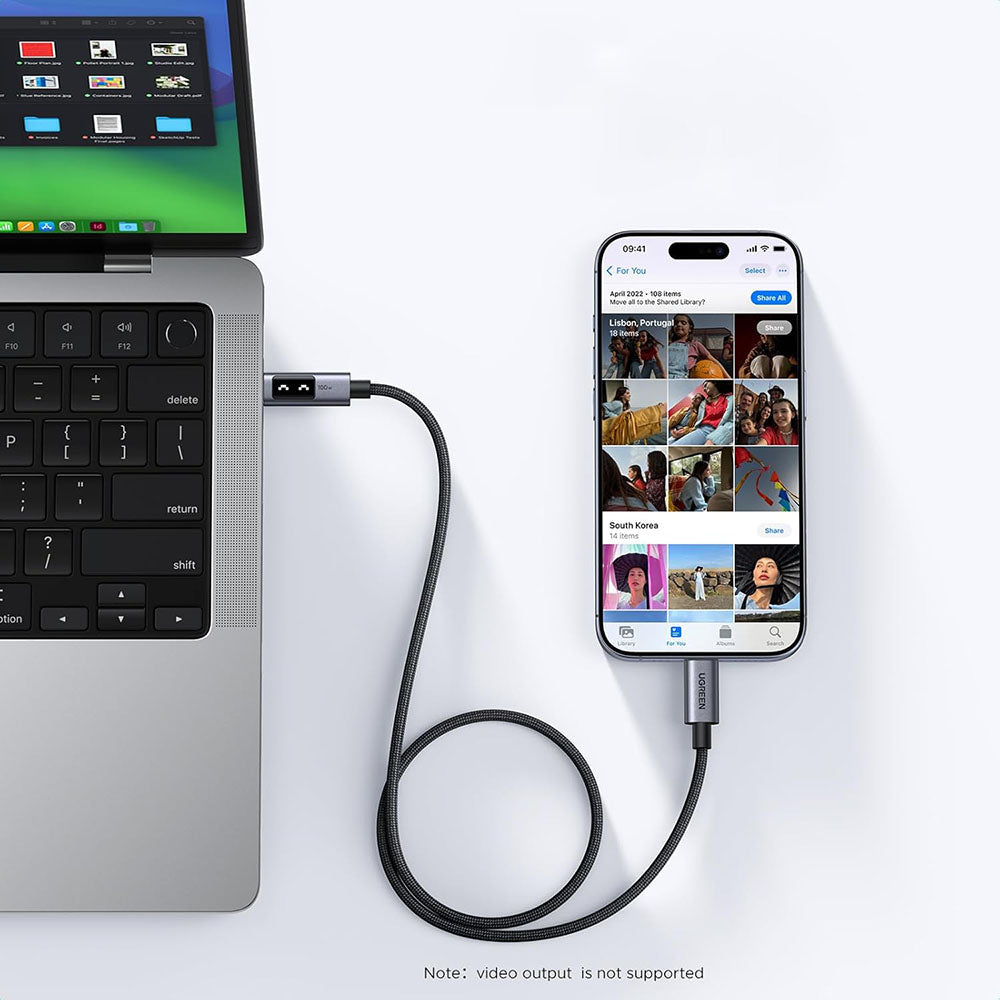 Cablu Ugreen L509 (35512), USB-C to USB-C, 5A, 100W, 2m, Nylon, Gri Spatial