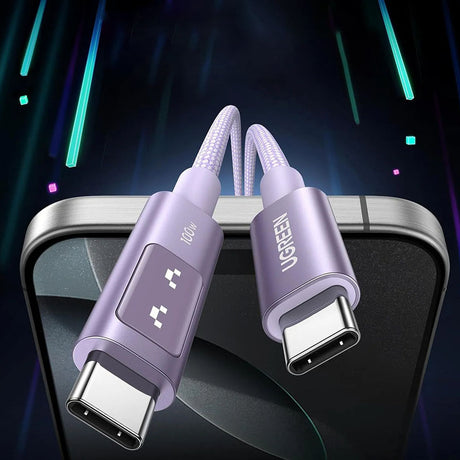Cablu Ugreen L509 (45612), USB-C to USB-C, 5A, 100W, 0.5m, Nylon, Gri Spatial