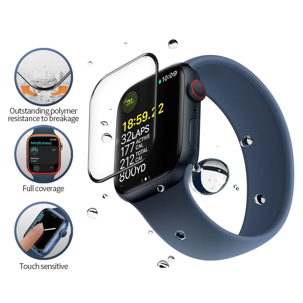Folie de protectie smartwatch Blueo High Molecule Screen Protector with Dust Removal Locator compatibil cu Apple Watch 7 / 8 (45mm), Negru