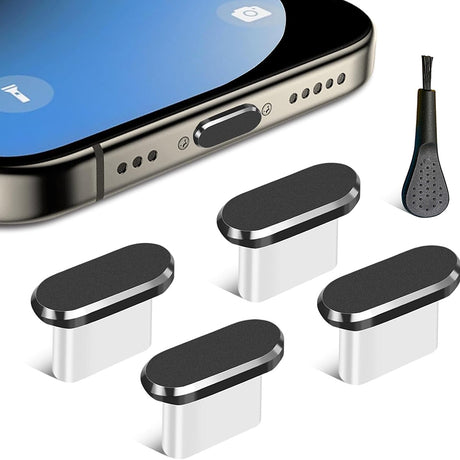Componenta Techsuit (set de 4) Dust Plug PortShieldX (AD1), Type-C Port Cover, Aluminum/Silicone, for Daily Defense, with Brush, Negru