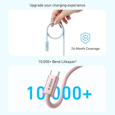 Cablu Anker Zolo (A8060H21), Type-C to Type-C, Ultra-Fast Charging, 240W, PD 3.1, Braided, Dirt-Free, 1m, Alb