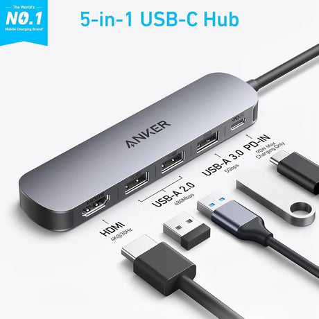 Hub/Dock Anker Docking Station (A8357HA0), 5-in-1, USB-C, 2x USB 2.0, 1x USB 3.0, 4K HDMI, 5Gbps, 90W, Negru
