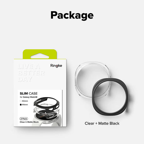 Husa de protectie smartwatch Ringke (set de 2) Slim Case compatibil cu Samsung Galaxy Watch8 44mm, Transparent / Matte Black