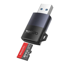 Stocare Yesido Card Reader (GS36), USB, High-speed, Aluminum Alloy, Support 1TB, Plug and Play, TF Card, Negru