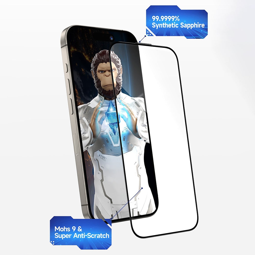 Folie de protectie Blueo Premium Sapphire Non Breaking / Scratching 9H Glass compatibil cu iPhone 16 Pro / iPhone 17 / iPhone 17 Pro, Negru