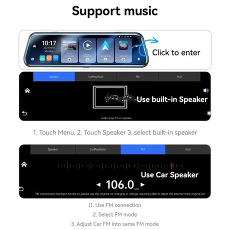 Gadget Yesido Rearview Mirror with Dash Cam (KM24), Carplay, Android Auto, AirPlay, BT5.2, Adjustable Camera, Negru