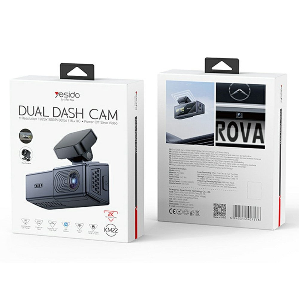 Gadget Yesido Dash Camera (KM22), 120° Wide-Angle Lens, 1080P Dual-Channel Recording, Negru