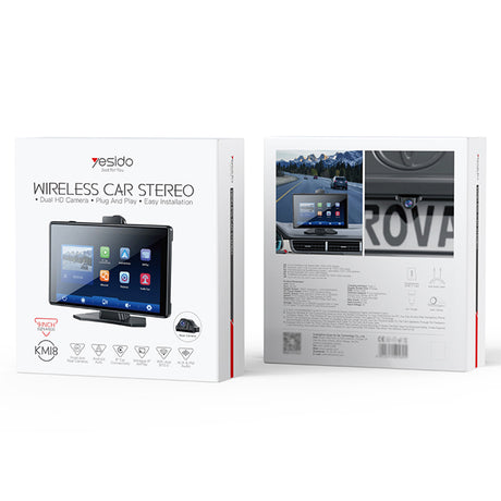 Gadget Yesido Wireless Car Stereo (KM18), Dual HD Camera, Bluetooth 5.2, Plug&Play, CarPlay, Android Auto, AirPlay, Negru