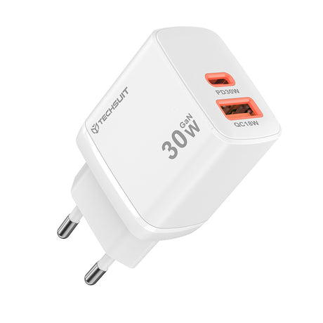 Incarcator Techsuit Duonix30W (CH1), Type-C, USB, Dual Travel Charger 30W, Alb