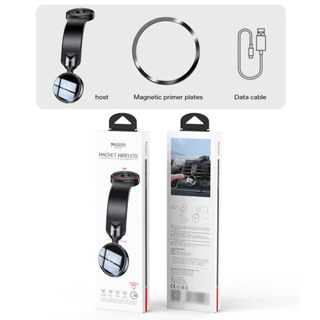 Suport Yesido with Wireless Charging (C316), for Dashboard, N52 Magnets, Flexible, Smart Power Control, 15W, Negru