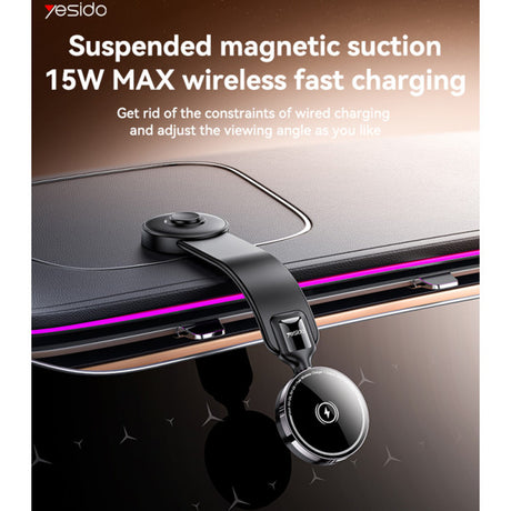 Suport Yesido with Wireless Charging (C316), for Dashboard, N52 Magnets, Flexible, Smart Power Control, 15W, Negru