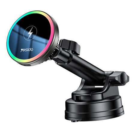 Suport Yesido with Wireless Charging (C315), for Air Outlet/Dashboard, Magnetic, Intelligent Management, 15W, Negru