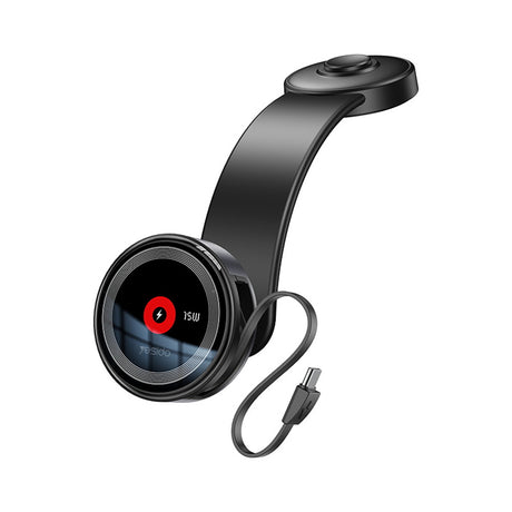 Suport Yesido with Wireless Charging (C314), for Dashboard, with Retractable Cable, Type-C, N52 Magnets, 15W, Negru