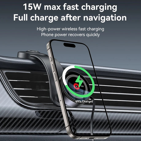 Suport Yesido with Wireless Charging (C314), for Dashboard, with Retractable Cable, Type-C, N52 Magnets, 15W, Negru