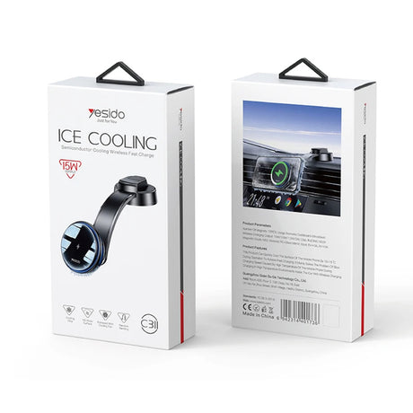 Suport Yesido with Wireless Charging (C311), for Dash, Semiconductor, Powerful Cooling, 2x Ambient Lights, 15W, Negru