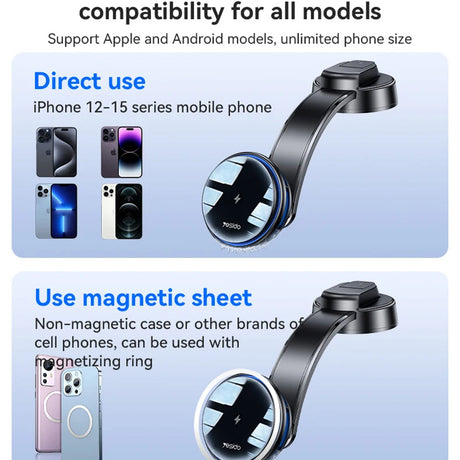 Suport Yesido with Wireless Charging (C311), for Dash, Semiconductor, Powerful Cooling, 2x Ambient Lights, 15W, Negru